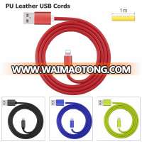 Factory Supply 3.3 feet 1M 2.4A PU Leather USB Cable Cord Data Sync Charging 8 Pin Connector Cord Lines for iPhone 7 6 5 7 Plus