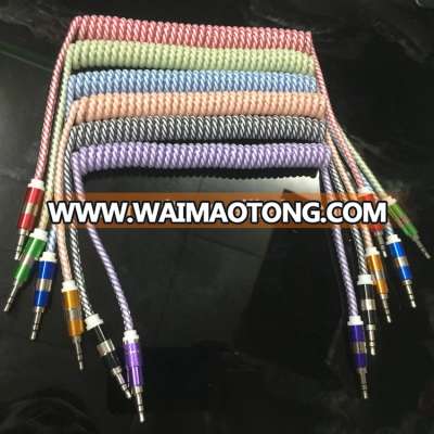 New design high quality colorful 3.5mm spring wire AUX audio cable stereo retractable flexible AUX cable for speaker PC phone