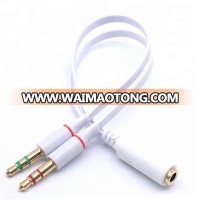 Headphone Mic Flat Splitter Stereo 2 Female to 1 Male  3.5 mm Audio Cable