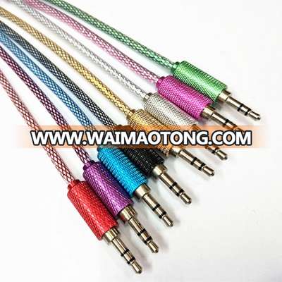 Wholesale High Quality Gold Plated Connector Metal Head Nylon Braided Aux Cable 3.5mm Audio Cable