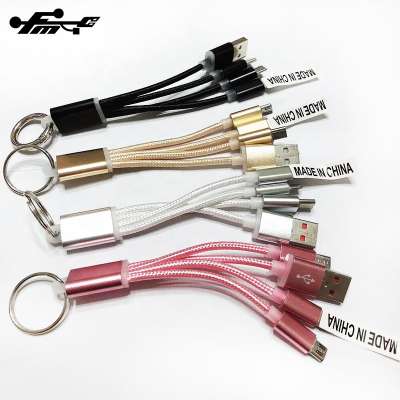 Keychain 3 In 1 Data USB Cable for iphone type C micro charger android usb cable